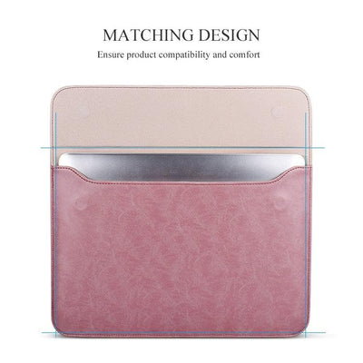 14.1 Inch Laptop Inner Bag with Magnetic Buckle and Small Bag - Pink Leather