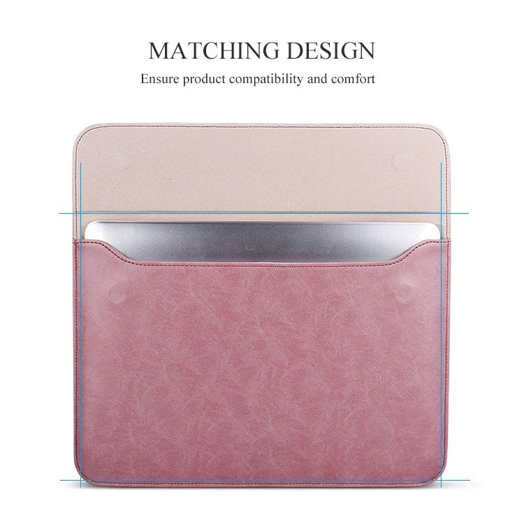 14.1 Inch Laptop Inner Bag with Magnetic Buckle and Small Bag - Pink Leather