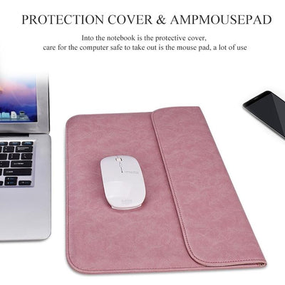 14.1 Inch Laptop Inner Bag with Magnetic Buckle and Small Bag - Pink Leather