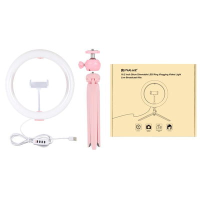 10.2 Led Ring Light with Tripod and Phone Clamp - 3 Modes Dual Colour Temperature Dimmable - Pink