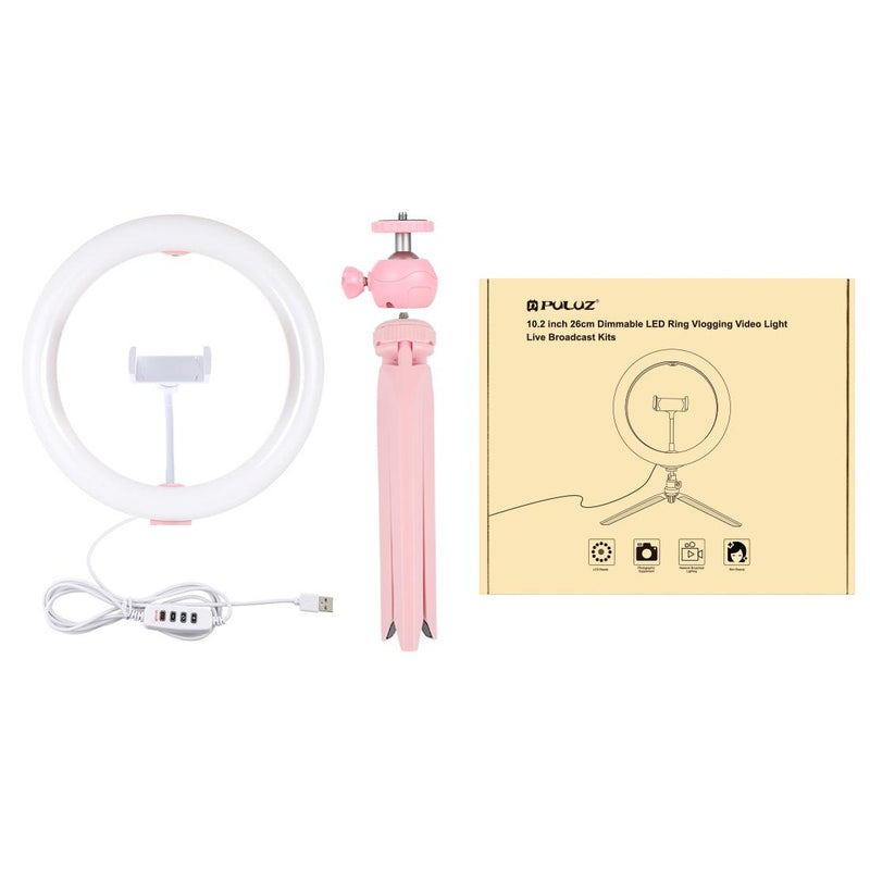 10.2 Led Ring Light with Tripod and Phone Clamp - 3 Modes Dual Colour Temperature Dimmable - Pink
