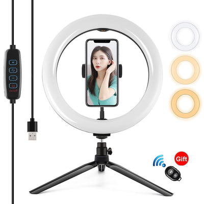 10.2 Led Ring Light with Tripod and Phone Clamp - 3 Modes Dual Colour Temperature Dimmable - Pink