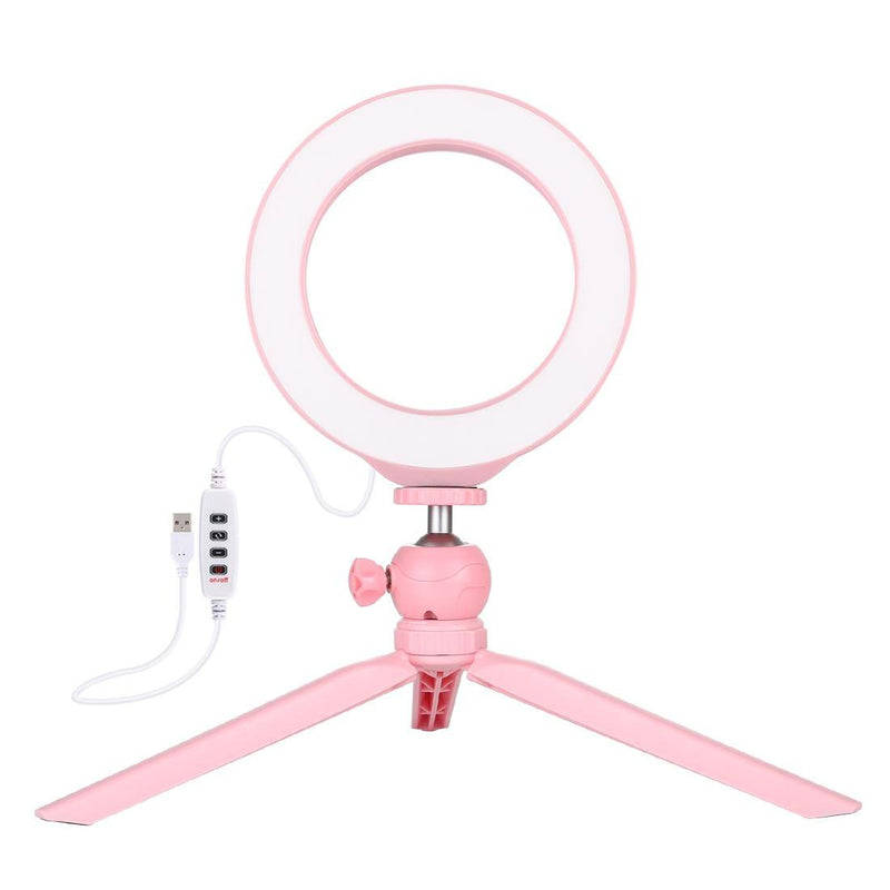 6.2 Led Ring Light with Usb 3 Modes Dimmable Cold Shoe Tripod Mount - Pink