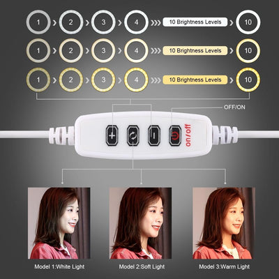 6.2 Led Ring Light with Usb 3 Modes Dimmable Cold Shoe Tripod Mount - Pink