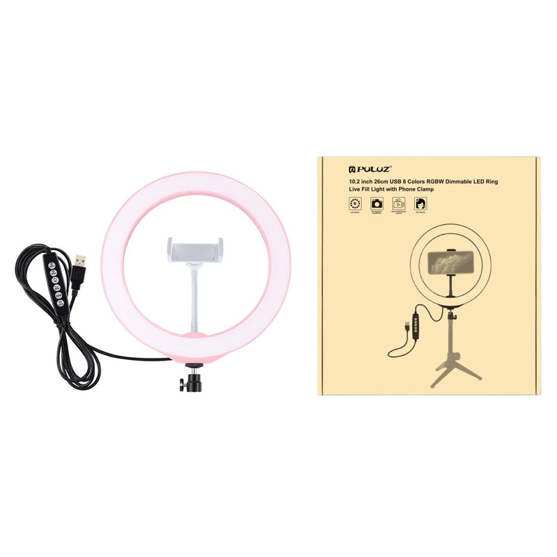 10.2 Usb Led Ring Light with 10 Modes Cold Shoe Tripod & Phone Clamp - Pink