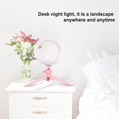 7.9 Led Ring Light with Tripod and Phone Clamp - 3 Modes Dimmable Dual Colour Temperature - Pink