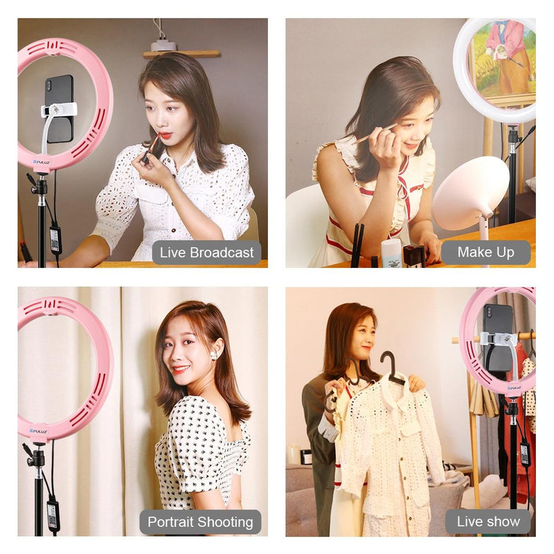 10.2 Curved Led Ring Light With Tripod & Remote For Vlogging & Photography - Pink