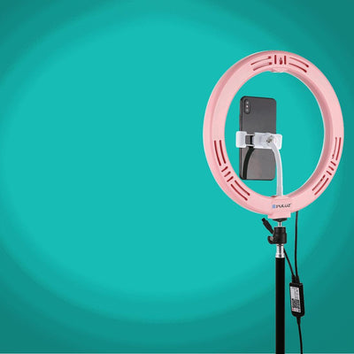 10.2 Curved Led Ring Light With Tripod & Remote For Vlogging & Photography - Pink