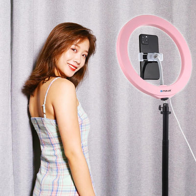 26cm Dimmable Led Ring Light with Tripod and Phone Clamp - Pink