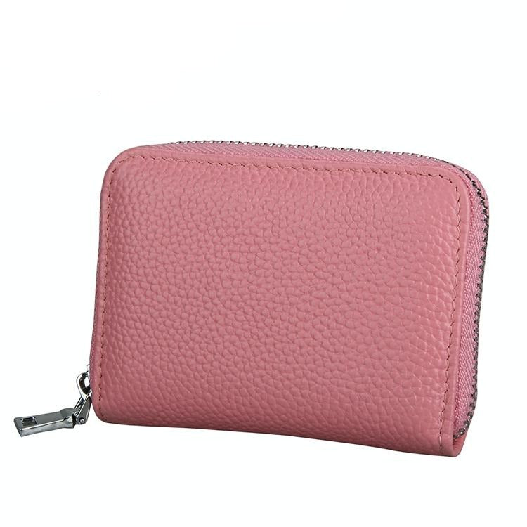 Anti-magnetic Rfid Leather Zip Wallet - Zipper Closure - Pink
