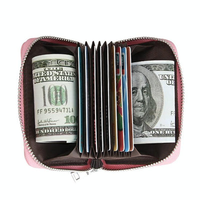 Anti-magnetic Rfid Leather Zip Wallet - Zipper Closure - Pink