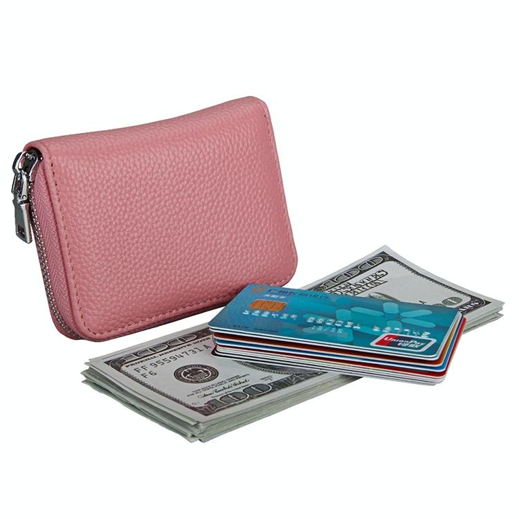 Anti-magnetic Rfid Leather Zip Wallet - Zipper Closure - Pink
