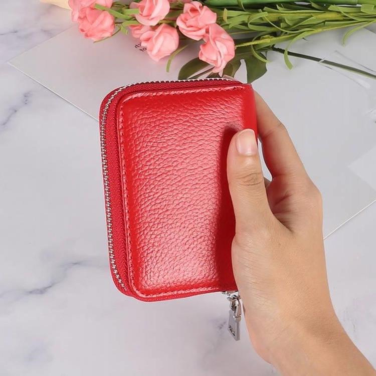 Anti-magnetic Rfid Leather Zip Wallet - Zipper Closure - Pink