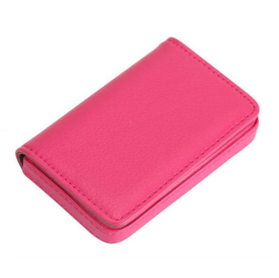 Stainless Steel Magnetic Business Card Holder Pu Leather Case - Pink
