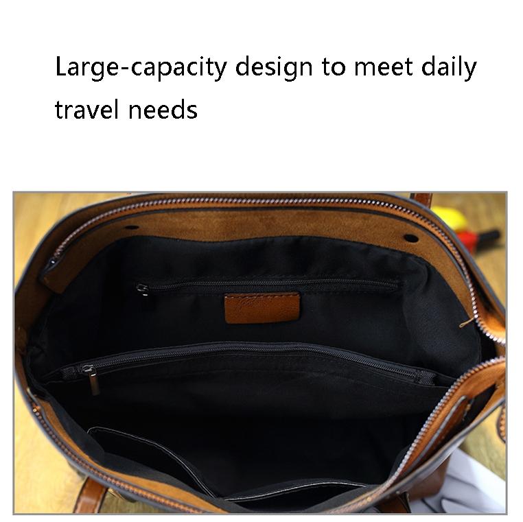 Stylish All-match Leather Handbag - Wax Finish - Deep Purple