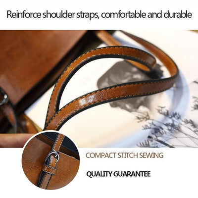 Stylish All-match Leather Handbag - Wax Finish - Deep Purple