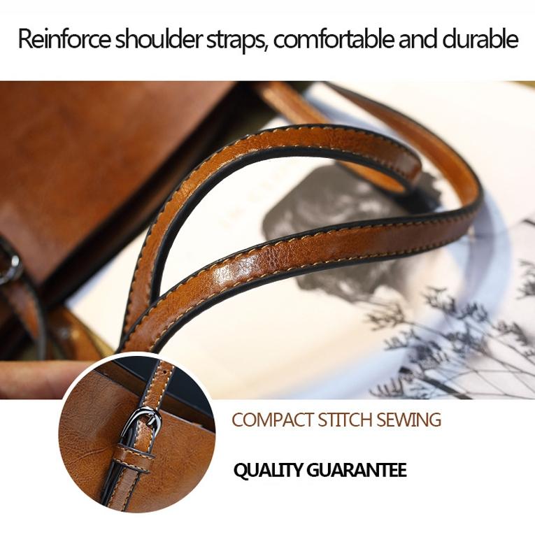 Stylish All-match Leather Handbag - Wax Finish - Deep Purple