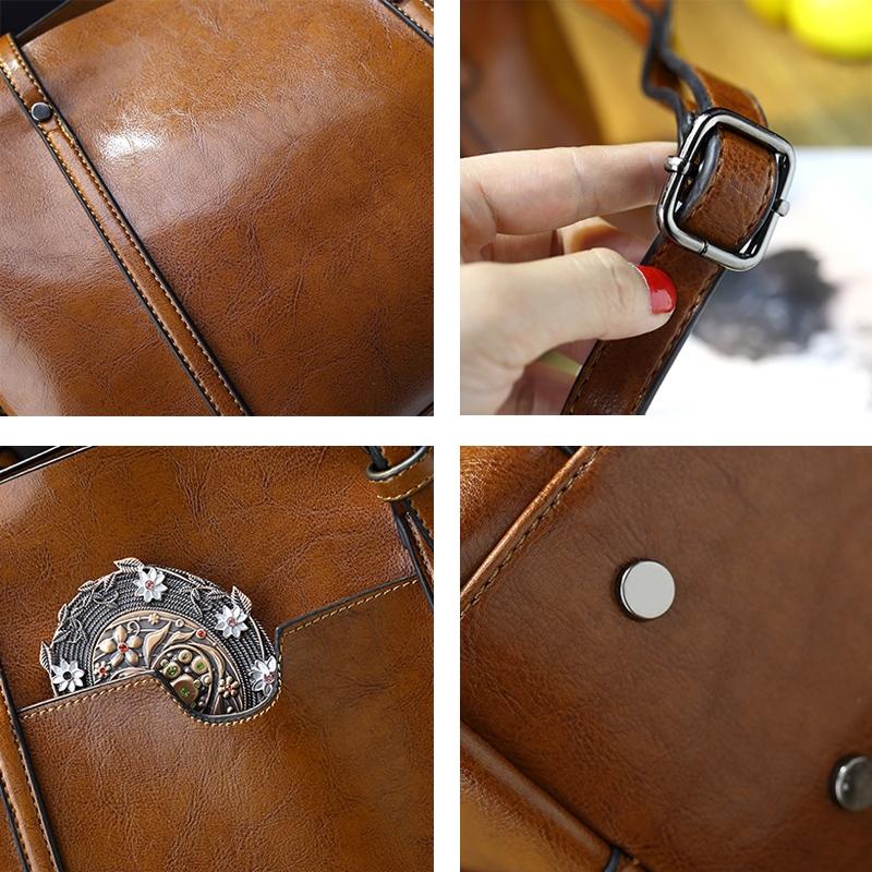 Stylish All-match Leather Handbag - Wax Finish - Deep Purple