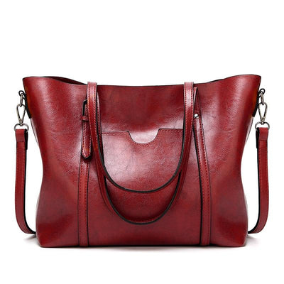 Stylish All-match Leather Handbag - Wax Finish - Deep Purple