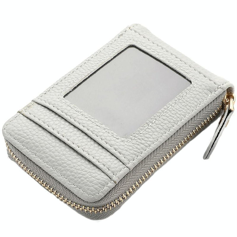 Multi Slot Short Card Holder With Zipper Coin Purse Pu Leather - Grey