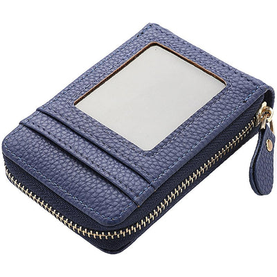 Multi Slot Short Card Holder With Zipper Coin Purse Pu Leather - Grey