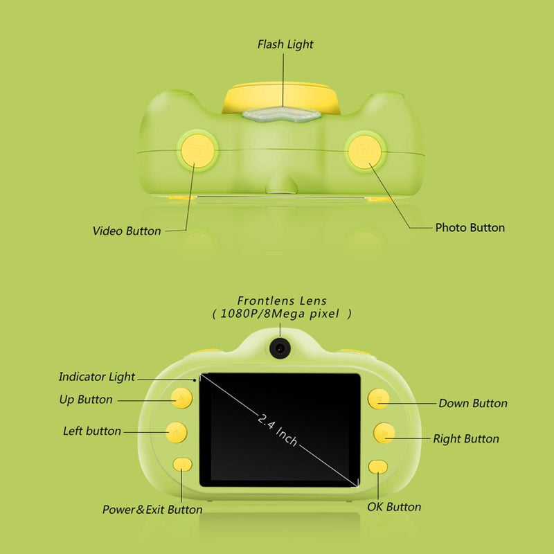 8mp Dual-lens Children Camera with 2.4 Screen Supports 32gb Tf Card - Green