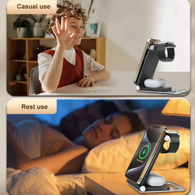 15W 3 In 1 Foldable Desktop Wireless Charger - Dark Gray