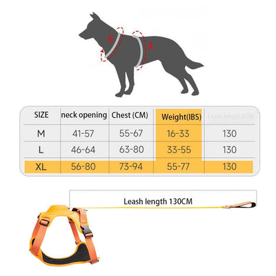 Vibe Geeks Ultimate 2-in-1 Reflective No-pull Dog Harness with Retractable Leash and Control Handle - Orange - L