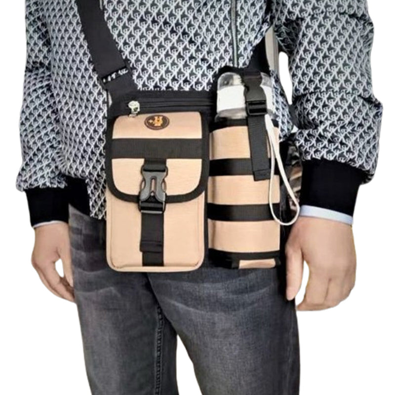 Vibe Geeks Waterproof Camping Wear Resistant Chest Crossbody Sling Shoulder Bags with Water Bottle Holder - Black