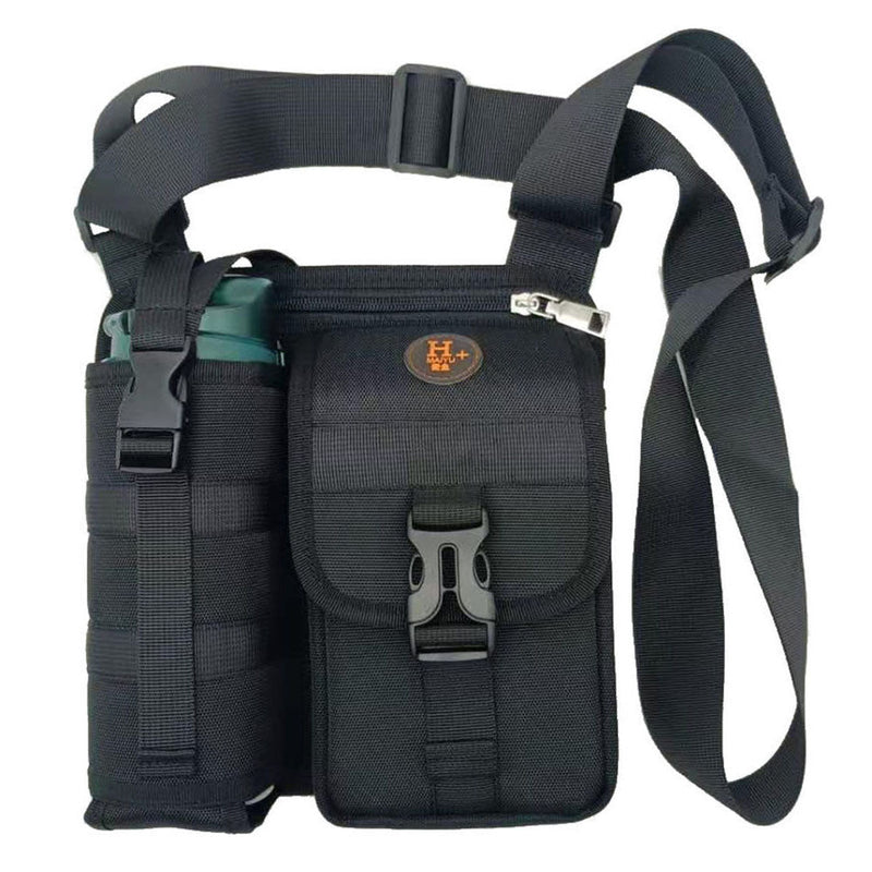 Vibe Geeks Waterproof Camping Wear Resistant Chest Crossbody Sling Shoulder Bags with Water Bottle Holder - Black