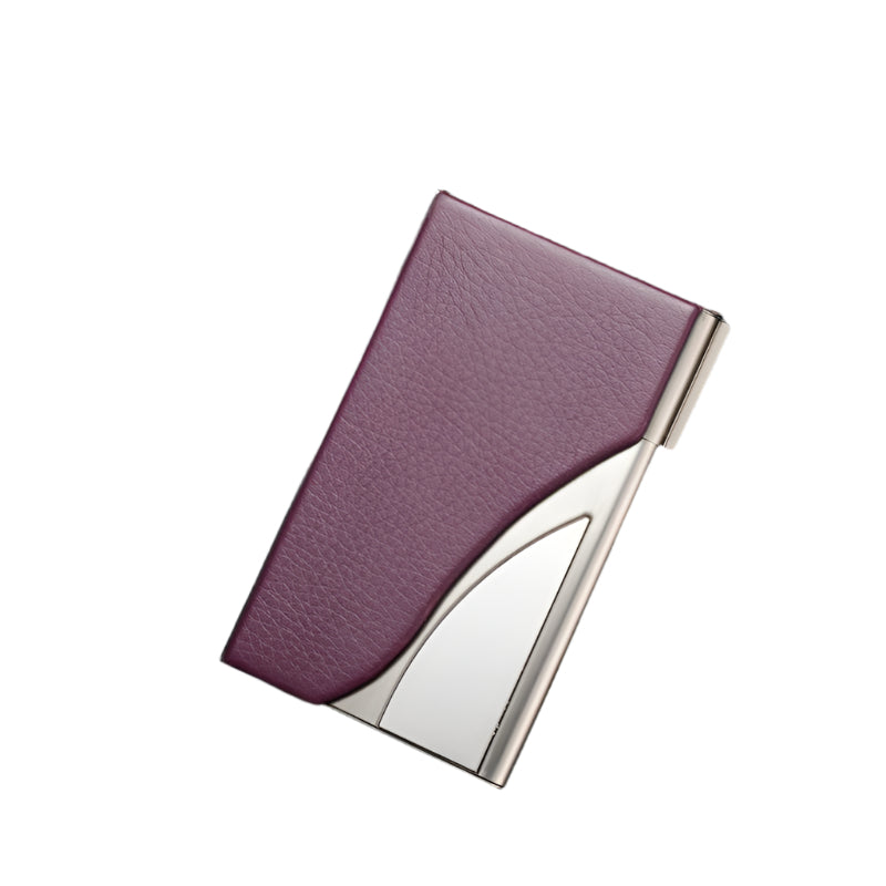Stainless Steel Business Card Case Large Capacity - Litchi Purple