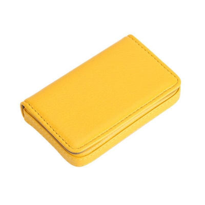 Stainless Steel Magnetic Business Card Holder Pu Leather Case - Apricot