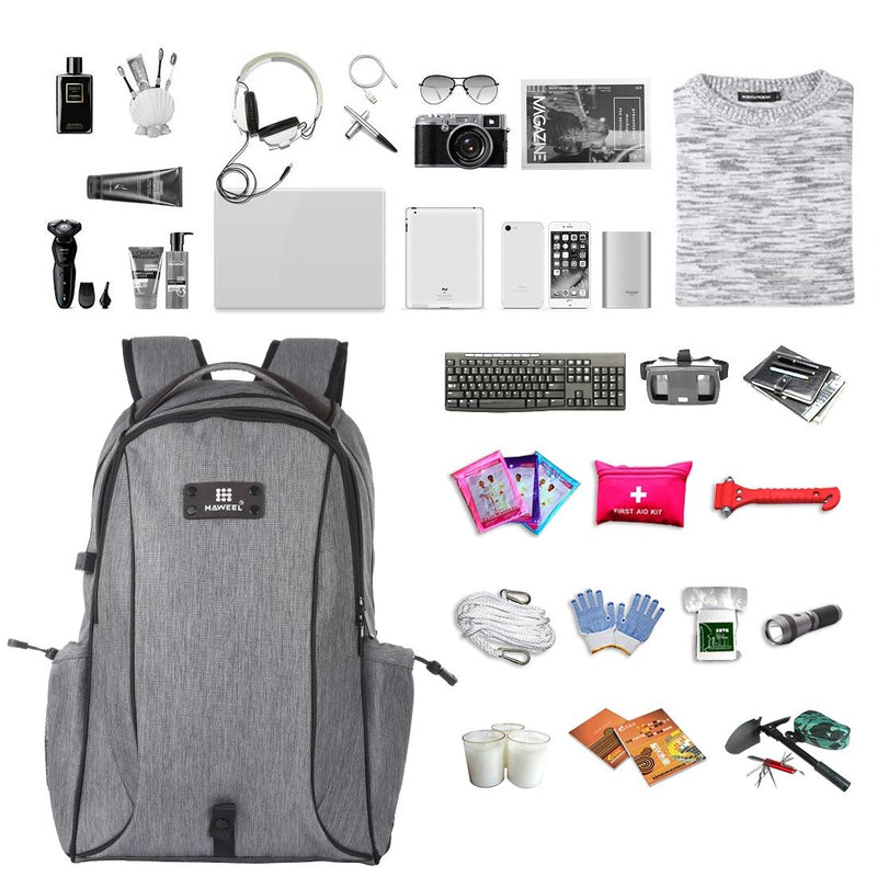 Grey Canvas Dual-Shoulder Laptop Backpack - Portable Outdoor