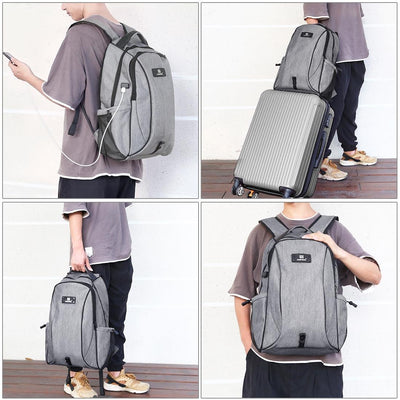 Grey Canvas Dual-Shoulder Laptop Backpack - Portable Outdoor