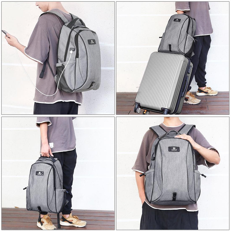 Grey Canvas Dual-Shoulder Laptop Backpack - Portable Outdoor