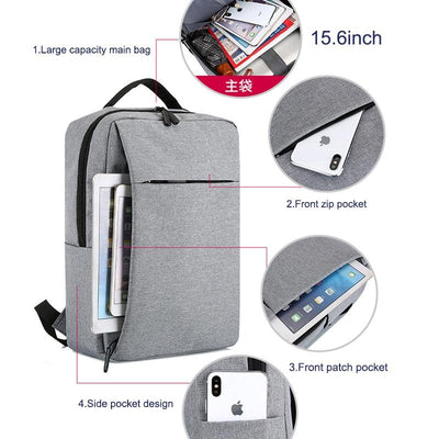 15.6 Laptop Backpack With Usb Charging - Waterproof Oxford Cloth Large Capacity - Grey