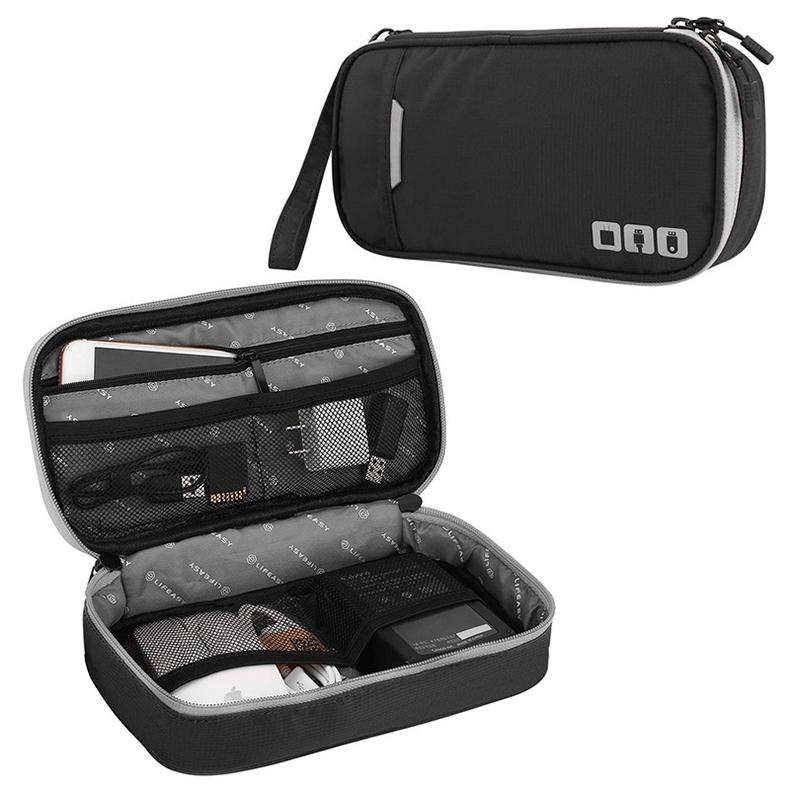 Portable Multi-Functional Headphone Charger And Data Cable Storage Bag With Power Pack - 24 X 12 X 5Cm - Grey