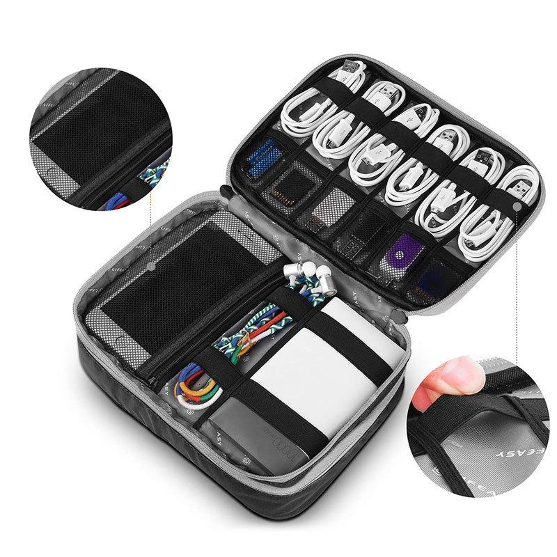 Portable Multi-Functional Headphone Charger And Data Cable Storage Bag With Power Pack - 24 X 12 X 5Cm - Grey