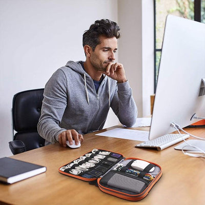 Portable Multi-Functional Headphone Charger And Data Cable Storage Bag With Power Pack - 24 X 12 X 5Cm - Grey
