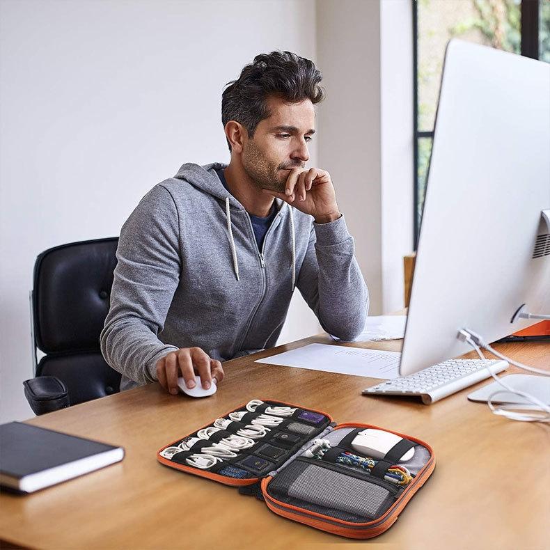Portable Multi-Functional Headphone Charger And Data Cable Storage Bag With Power Pack - 24 X 12 X 5Cm - Grey