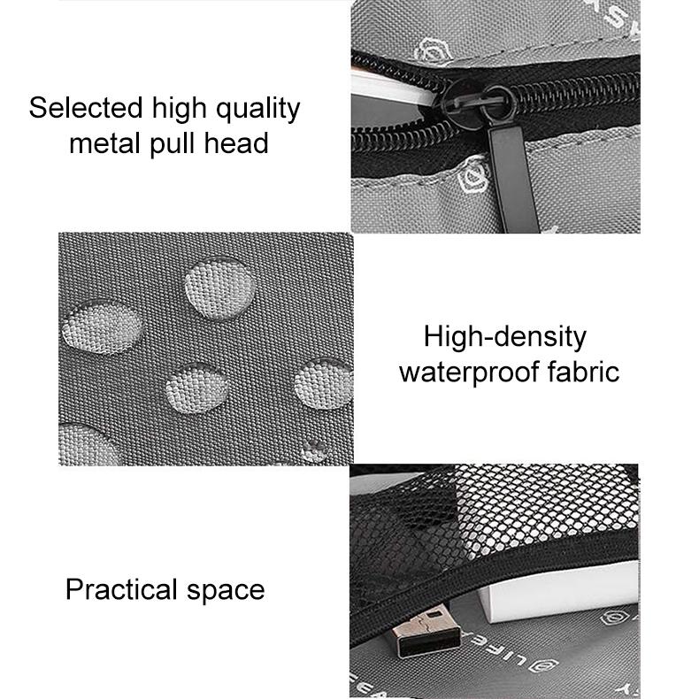 Portable Multi-Functional Headphone Charger And Data Cable Storage Bag With Power Pack - 24 X 12 X 5Cm - Grey