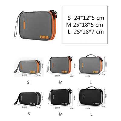 Portable Multi-Functional Headphone Charger And Data Cable Storage Bag With Power Pack - 24 X 12 X 5Cm - Grey