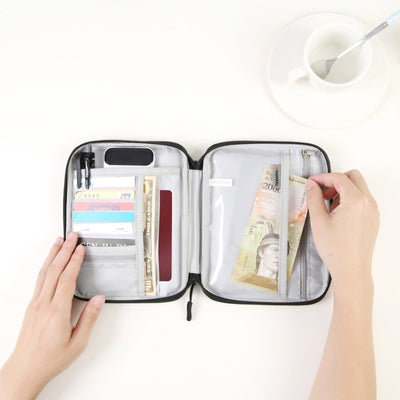 Passport Wallet With Handle Document Organizer & Card Holder - Grey