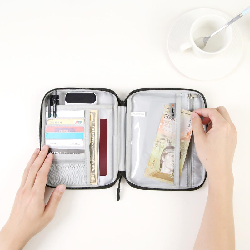 Passport Wallet With Handle Document Organizer & Card Holder - Grey