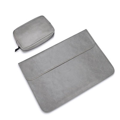 15.4 Inch Laptop Inner Bag with Small Bag - Horizontal Magnetic Buckle Pu Leather - Grey