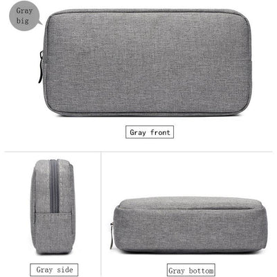 Versatile Headphone Charger & Data Cable Storage Bag - 23 x 11.5 x 5.5cm - Grey