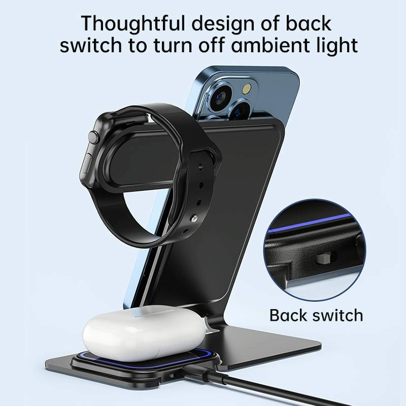 15W 3 In 1 Aluminum Wireless Charger - Grey