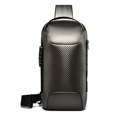Carbon Fiber Anti Theft Waterproof Crossbody Chest Bag For Men & Women 34 X 18 X 10Cm - Grey
