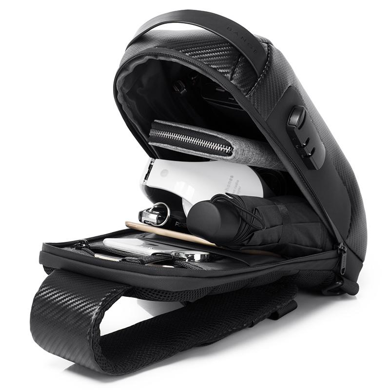 Carbon Fiber Anti Theft Waterproof Crossbody Chest Bag For Men & Women 34 X 18 X 10Cm - Grey