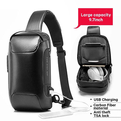 Carbon Fiber Anti Theft Waterproof Crossbody Chest Bag For Men & Women 34 X 18 X 10Cm - Grey